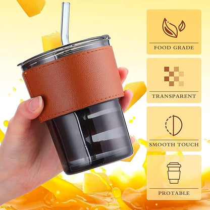 400 ml Glass Coffee Mug with Straw Coffee Cup with Leather Sleeve Mugs Gift Set