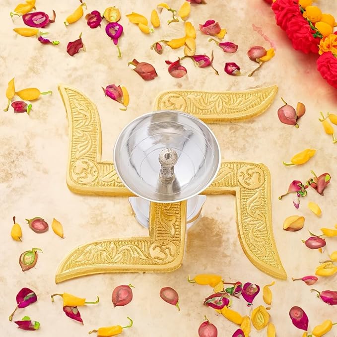 Premium Traditional Metal Swastik Diya with Royal Velvet Box for Pooja,Diwali,Home Decor,