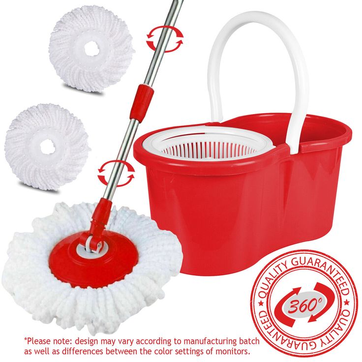 Spin Mop, Oval Bucket with Plastic Basket, 2 Refills